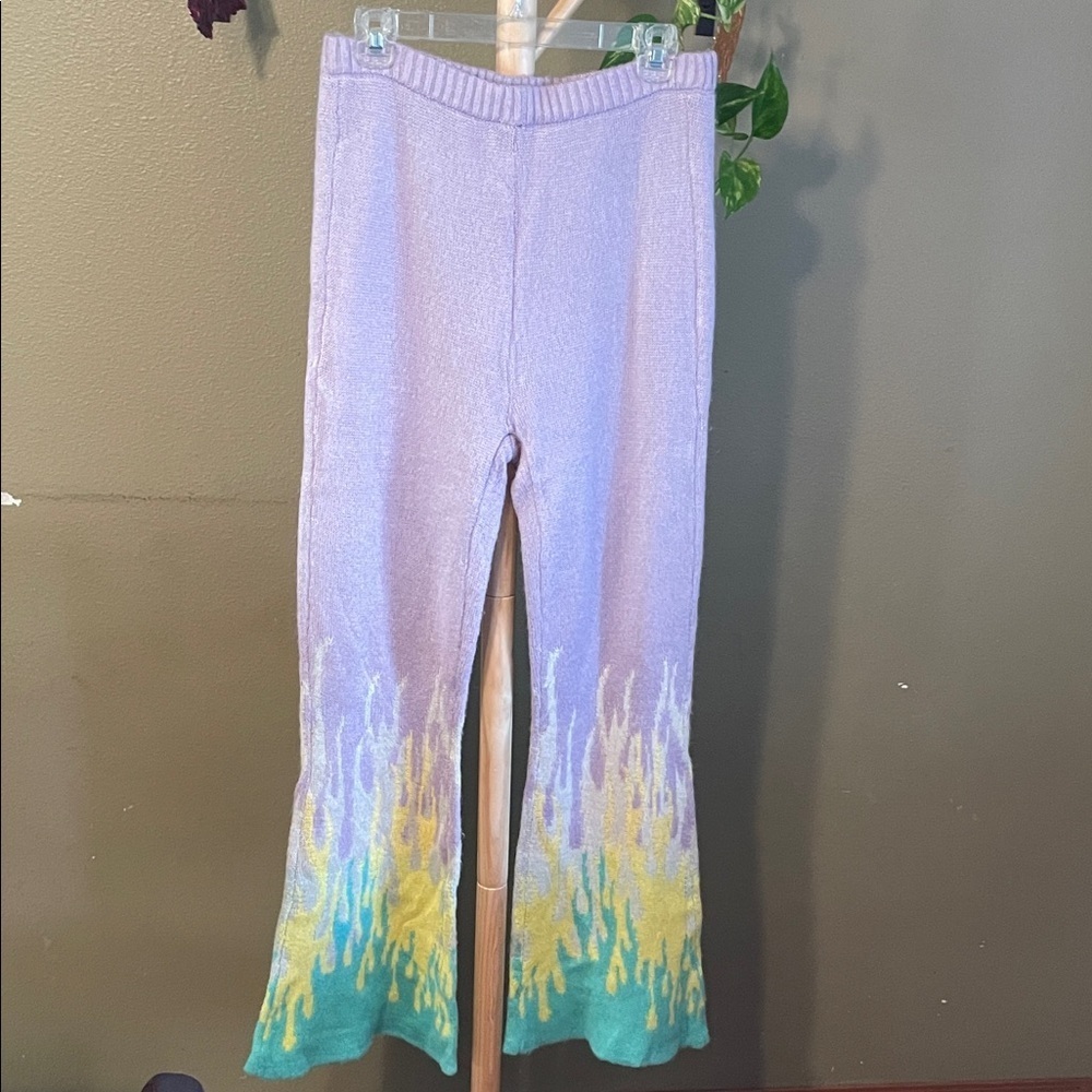 The Ragged Priest Purple with flame bottoms sweater bell bottom pants